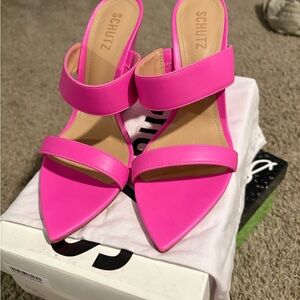 Schutz Women's Bright Pink Mules